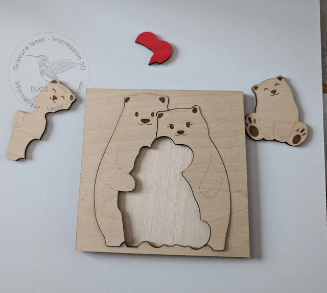 Puzzle ours en bois représentant votre famille