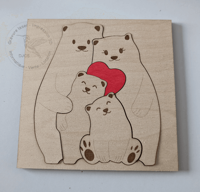 Puzzle ours en bois représentant votre famille