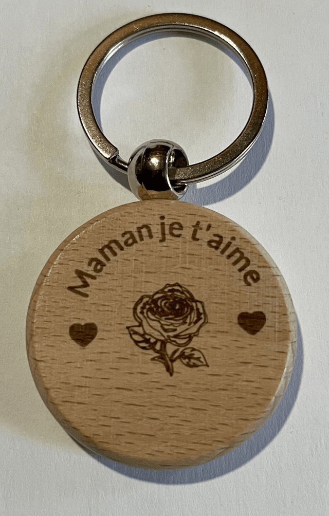 Porte clés en bois &quot;Maman je t aime&quot; forme ronde